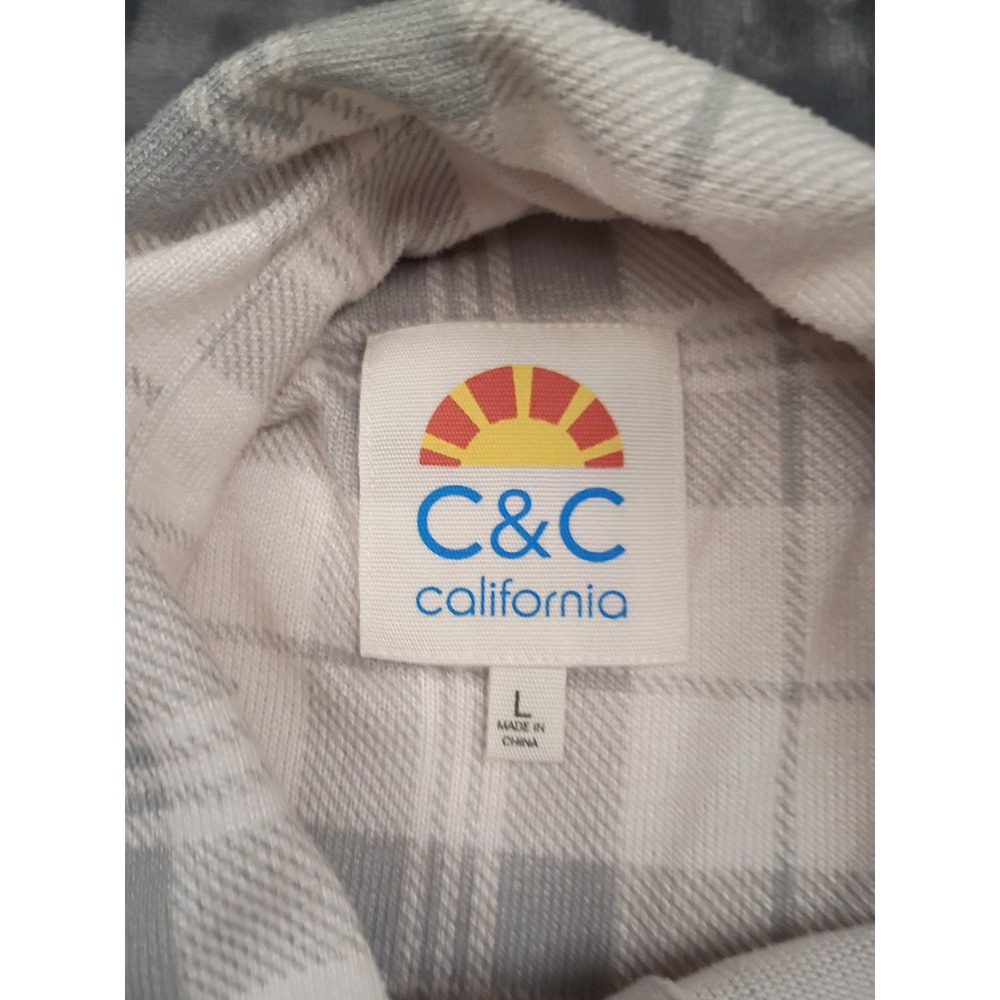 C&C California Plaid Button Down Shirt Womens L White Gray Soft Stretch Flannel - Picture 5 of 8